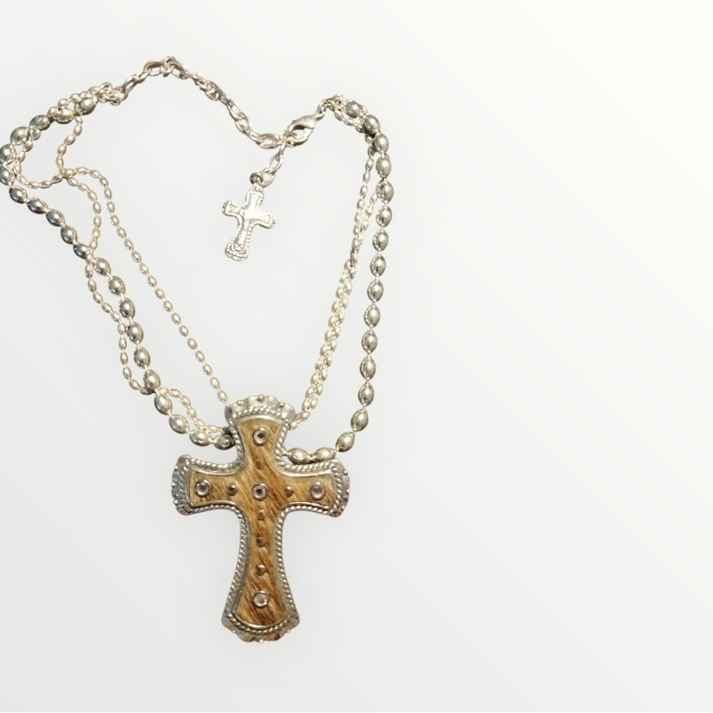 Golden Cowhide and Silver create a unique Western Cross Pendant Necklace